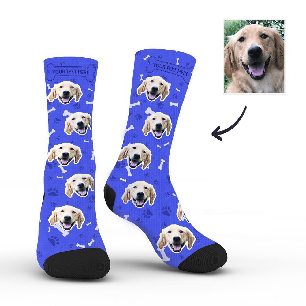 Personalised Socks Custom Photo Socks Dog Photo Socks With Your Text - Blue