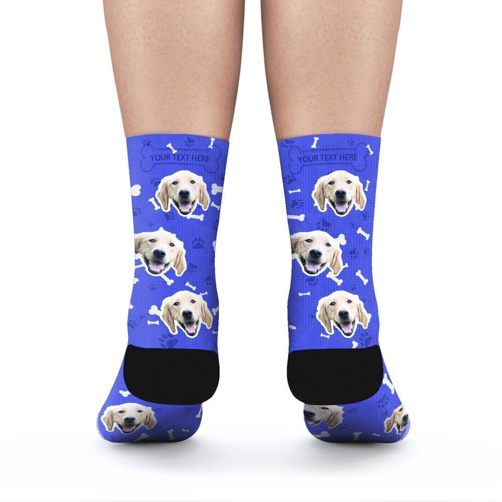 Custom Rainbow Socks Dog With Your Text - Blue