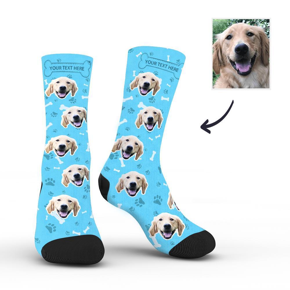 Custom Rainbow Socks Dog With Your Text - Blue