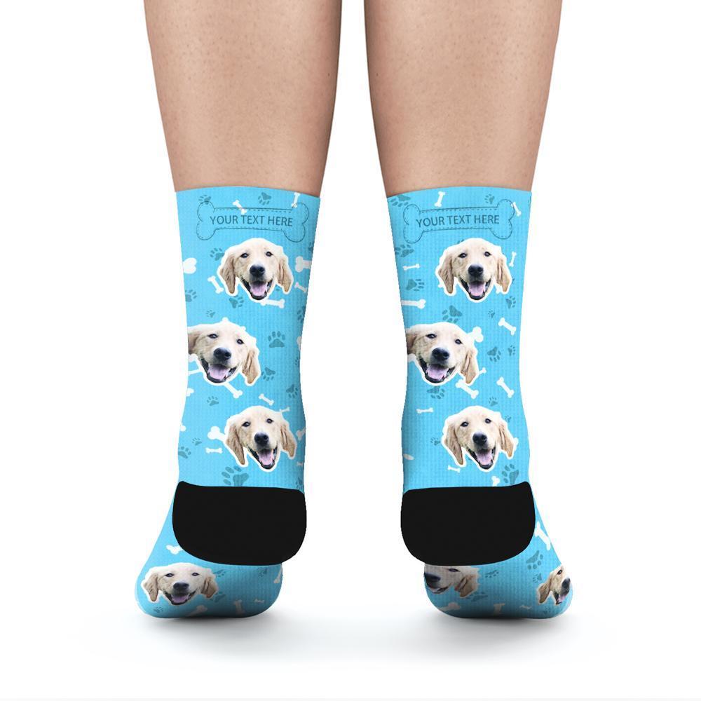 Custom Rainbow Socks Dog With Your Text - Blue