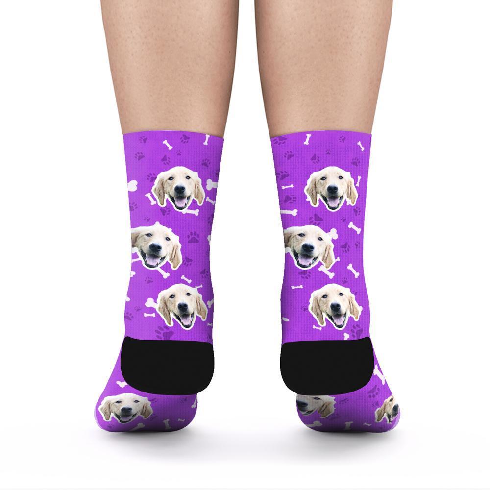 Custom Rainbow Socks Dog With Your Text - Purple