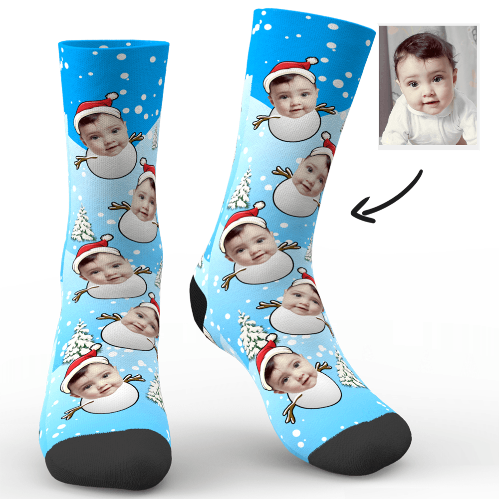 Christmas Gift Custom Snowman Face And Name Socks