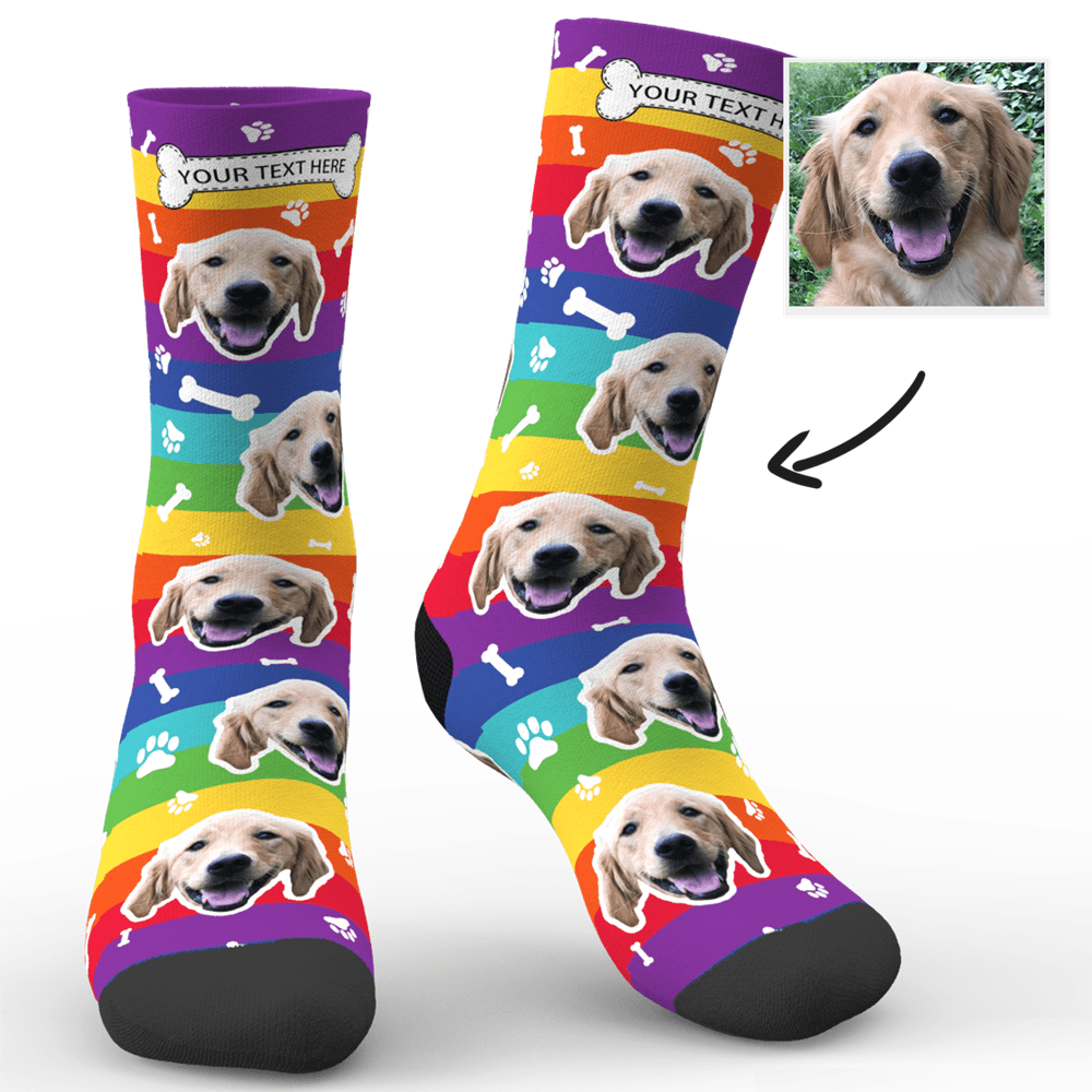 Personalised Socks Custom Photo Socks Dog Photo Socks With Your Text Rainbow Socks