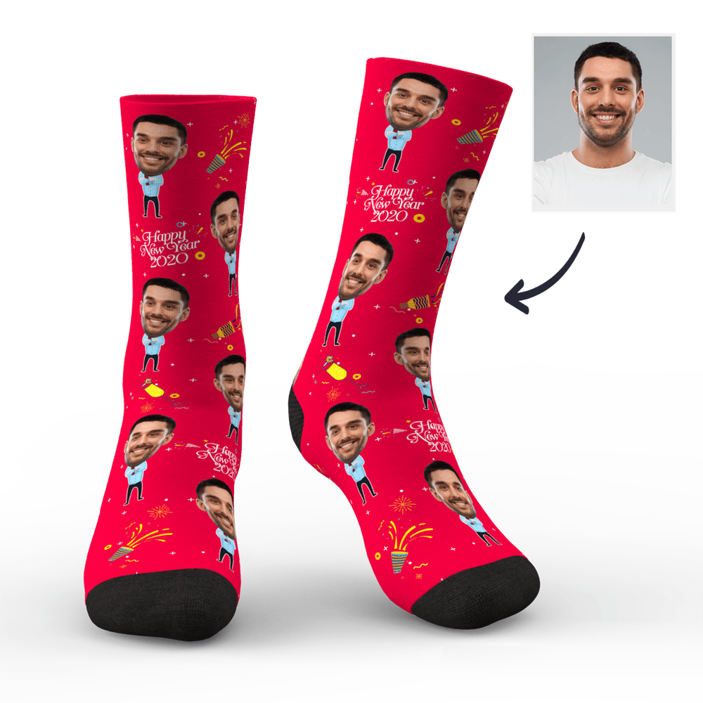 Custom Print Face on Socks 2020 Happy New Year