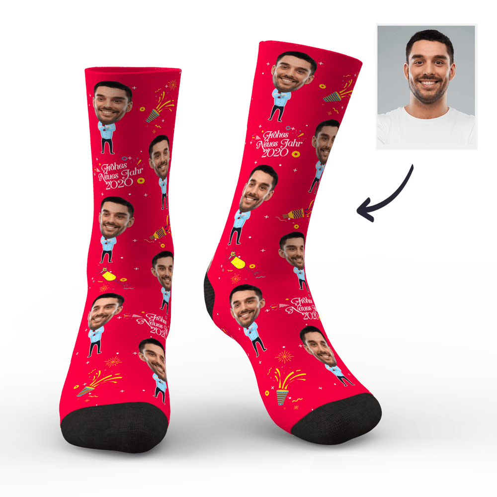 Custom Print Face on Socks 2020 Frohes neues Jahr