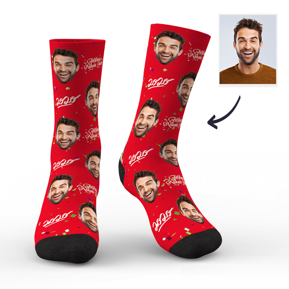 Custom Print Face On Cheer Socks 2020 Frohes neues Jahr