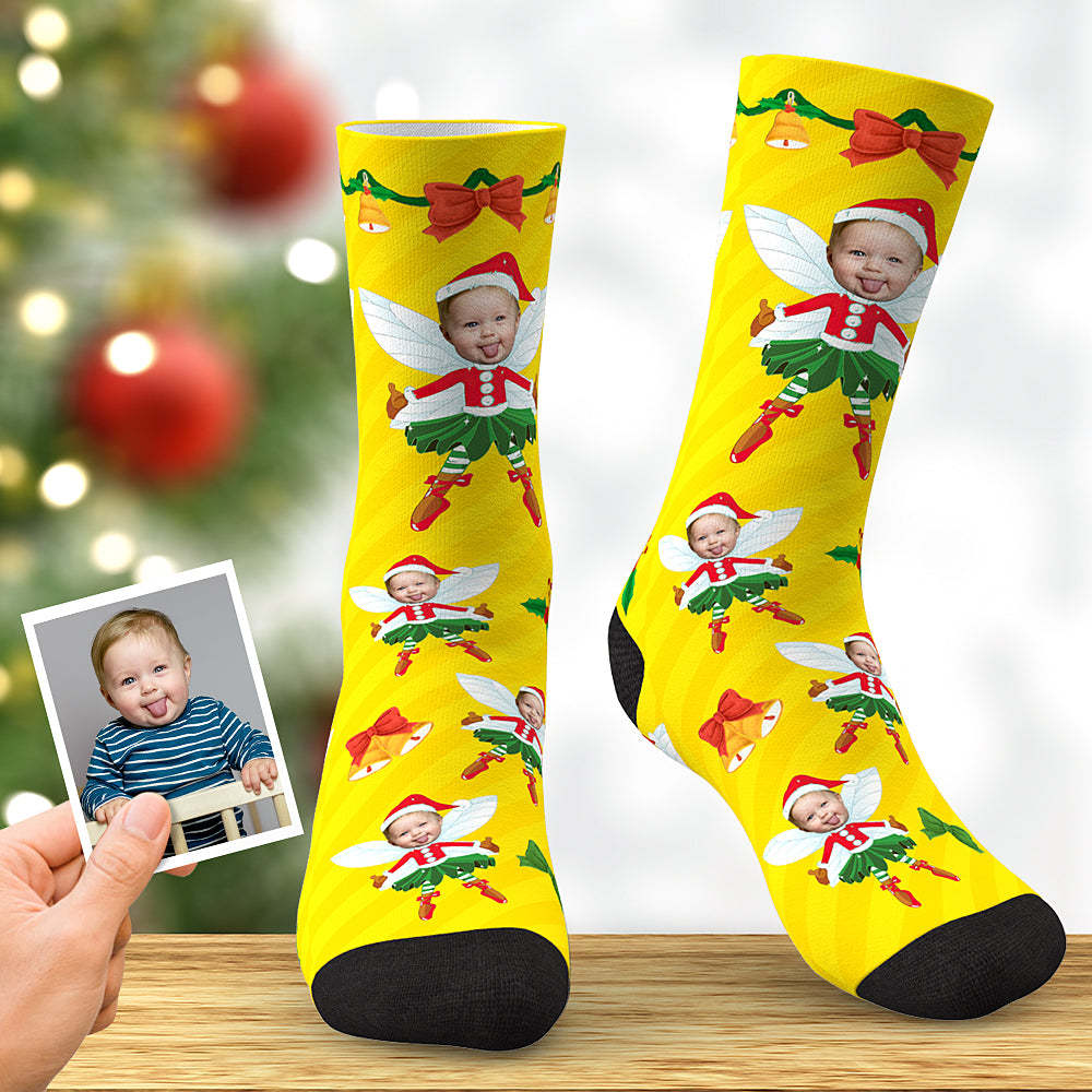 Custom Christmas Elf Sock Xmas Angel Custom Face Socks Best Christmas Gift