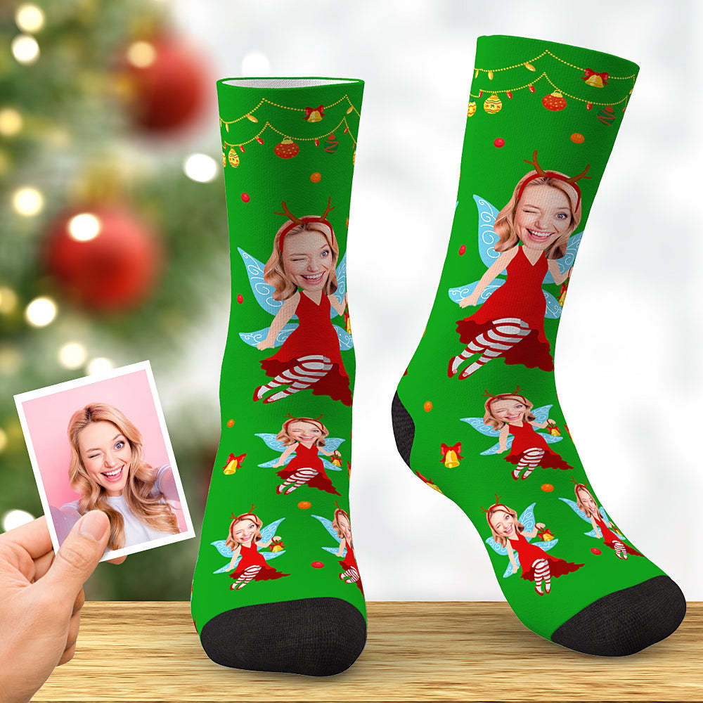 Custom Christmas Elf Sock Xmas Angel Custom Face Socks Best Christmas Gift