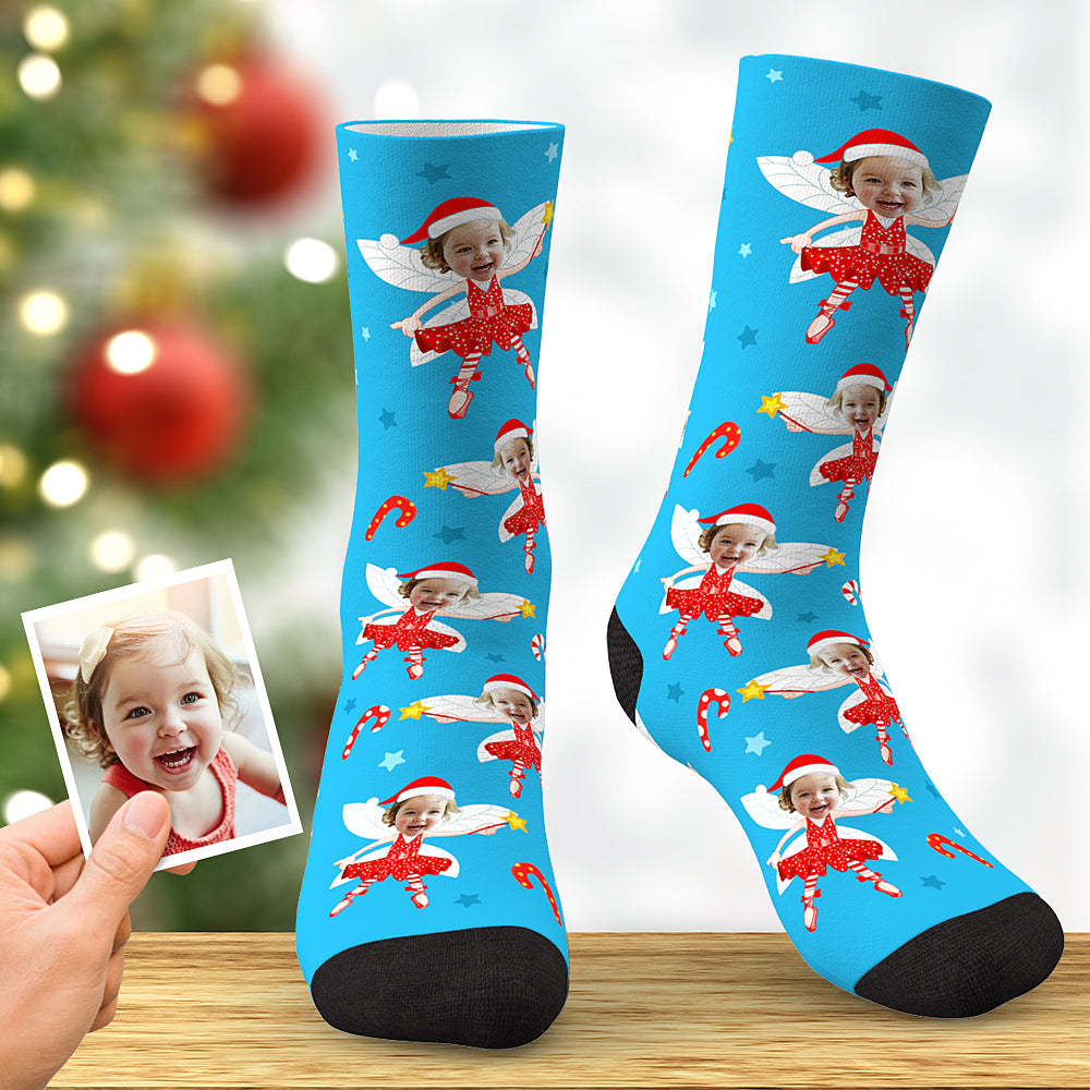 Custom Christmas Elf Sock Xmas Angel Custom Face Socks Best Christmas Gift