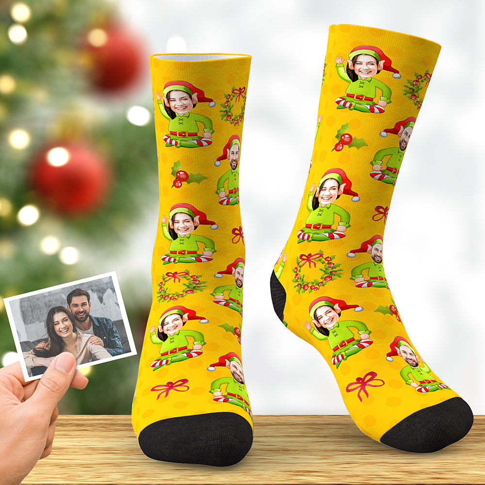 Custom Christmas Elf Sock Xmas Angel Custom Face Socks Best Christmas Gift