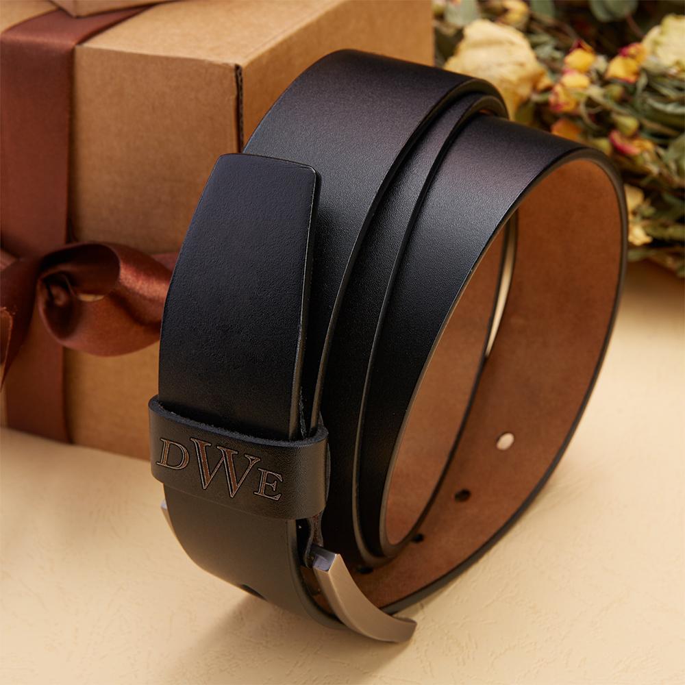 Custom Men Leather Classic Belt Personalized Gift For Him Monogram Initials