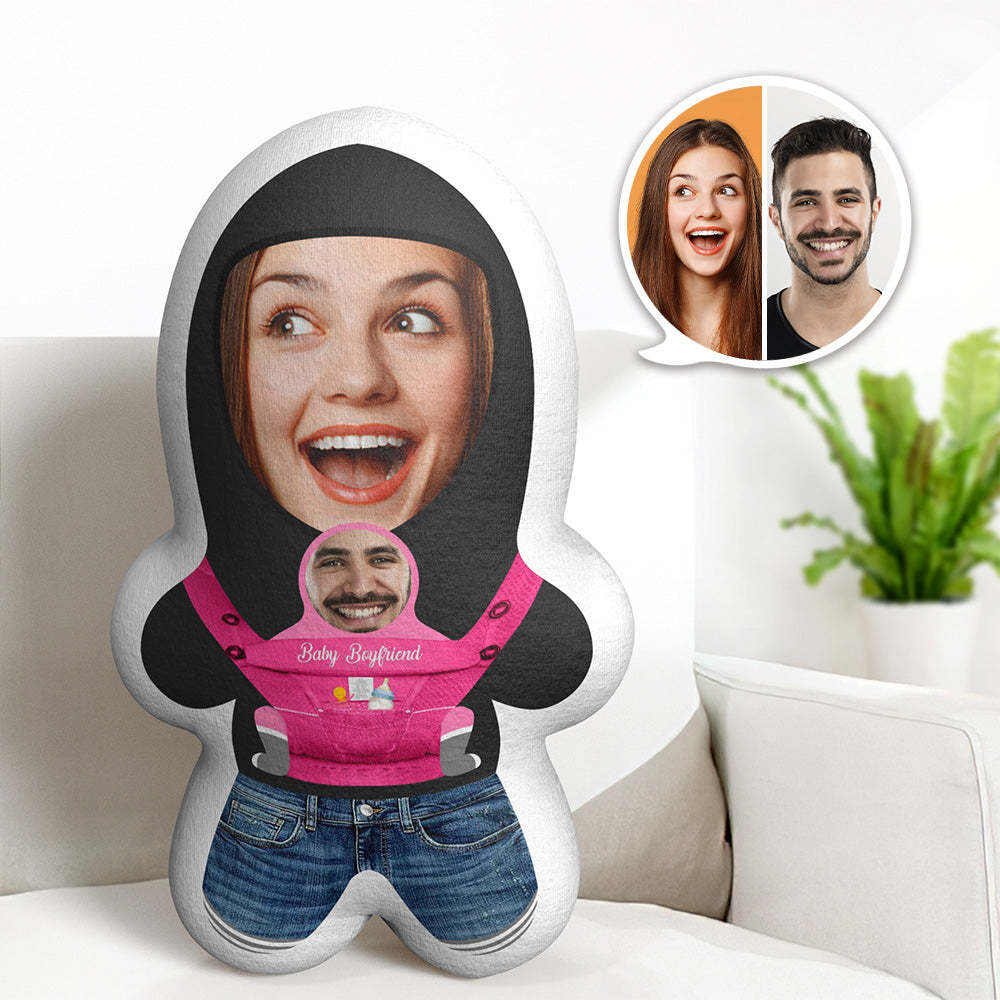 Custom Baby Boyfriend Couple Face Minime Throw Pillow Personalized Photo Gifts for Couple - auphotoblanket