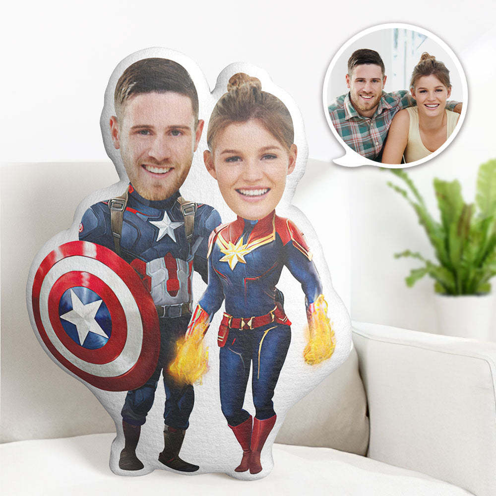 Valentine's Day Gift Custom Photo Pillow Personalized Superhero Pillow Customized Couple Pillow Captain America and Captain Marvel Pillow - auphotoblanket
