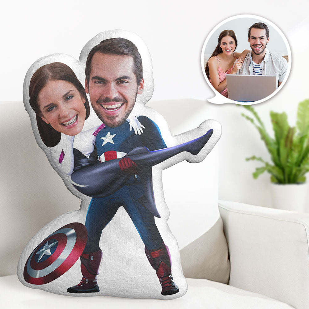 Valentine's Day Gifts Custom Superhero Pillow Personalized Face Pillow Customized Spider-Gwen and Captain America Pillow - auphotoblanket