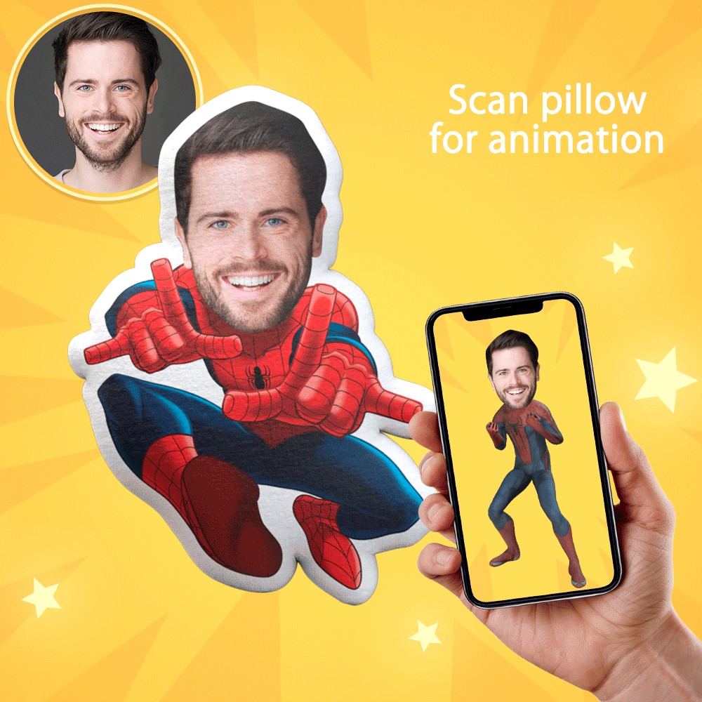 Personalized Photo Doll Spiderman Face Doll Custom Santa Holding A List And Giving Gifts Throw Pillow AR View Gift - auphotoblanket