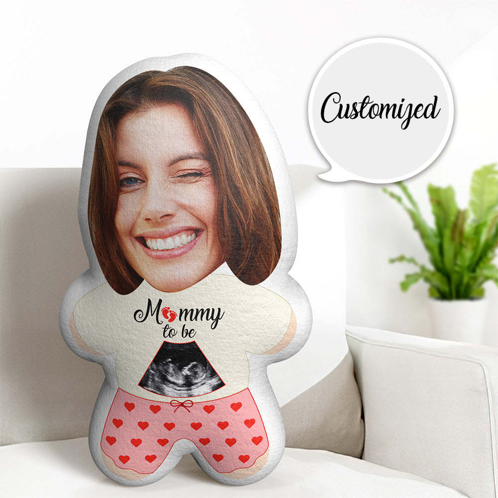 Custom Face Minime Throw Pillow Personalized Ultrasound Photo Gifts for Mom Doll - auphotoblanket