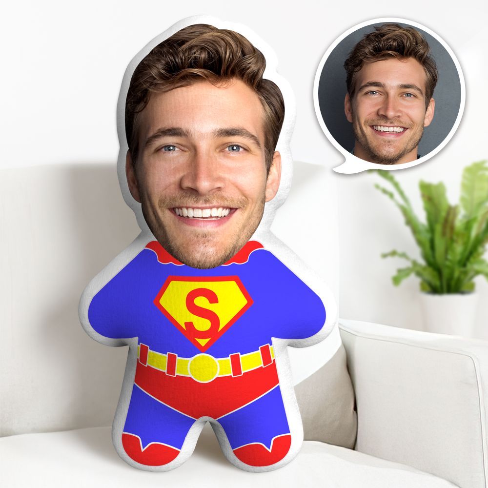 Superman Minime Throw Pillow Custom Face Gifts Personalized Photo Minime Pillow - auphotoblanket