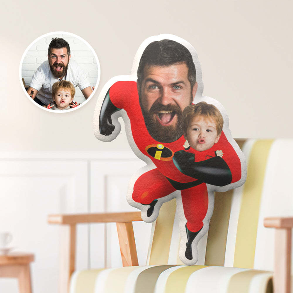 Father's Day Gift Custom Pillow Face Body Pillow Personalized Super Hero Daddy and Me Pillow Gift - auphotoblanket
