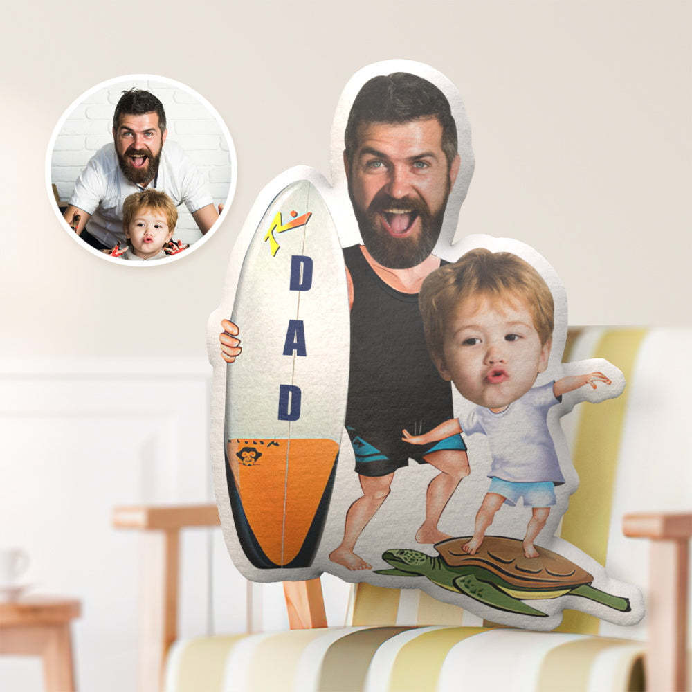 Father's Day Gift Custom Face Pillow Gift, Surfing Daddy and Me Style Face Pillow - auphotoblanket