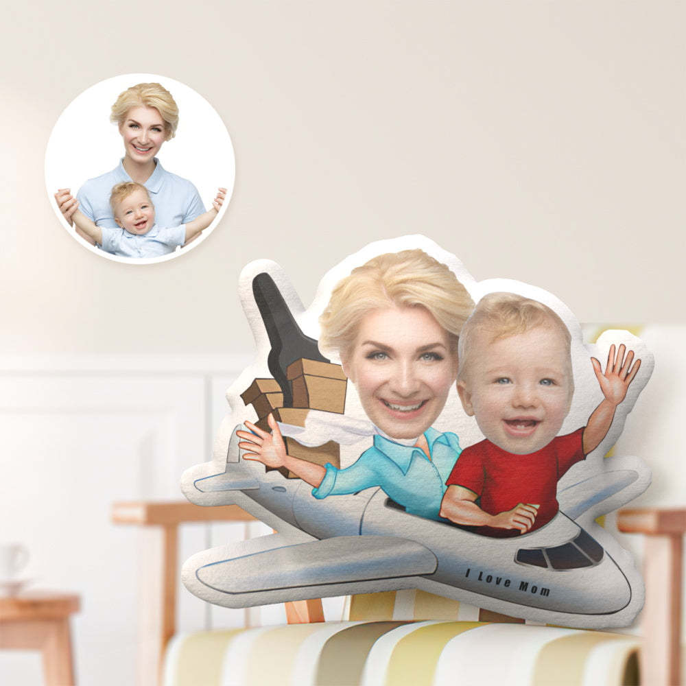 Mother's Day Gift Custom Face Pillow, Mommy with Son in the Airplane Style Face Pillow - auphotoblanket