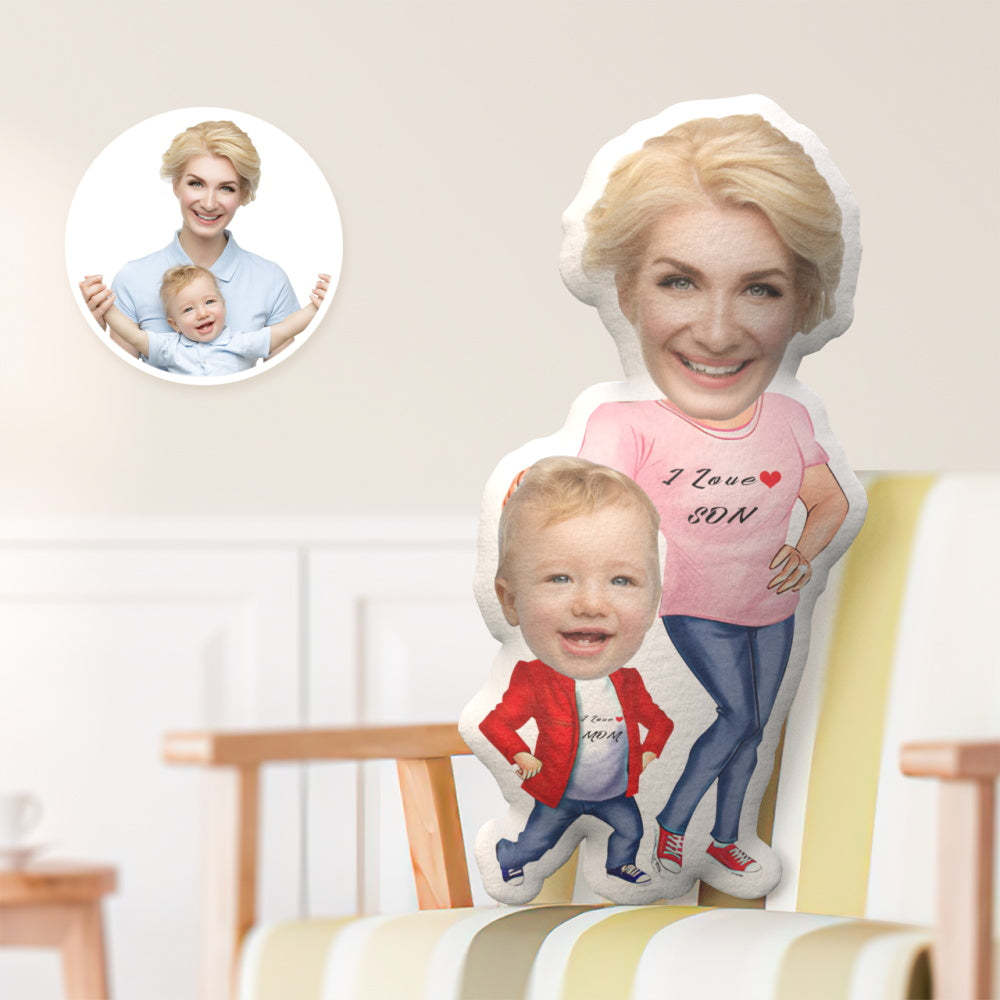 Mother's Day Gift Custom Face Pillow, Mom with Son Style Face Pillow - auphotoblanket