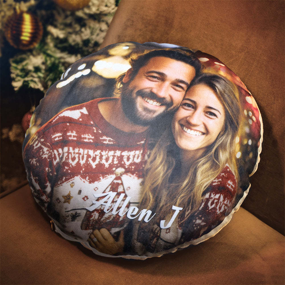 Custom Photo Round Shape Personalized Text Pillow - auphotoblanket