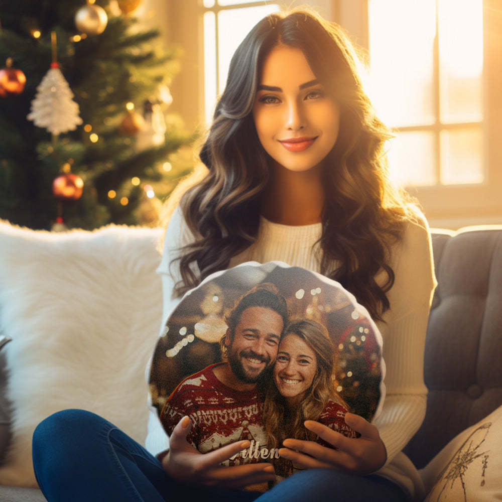 Custom Photo Round Shape Personalized Text Pillow - auphotoblanket