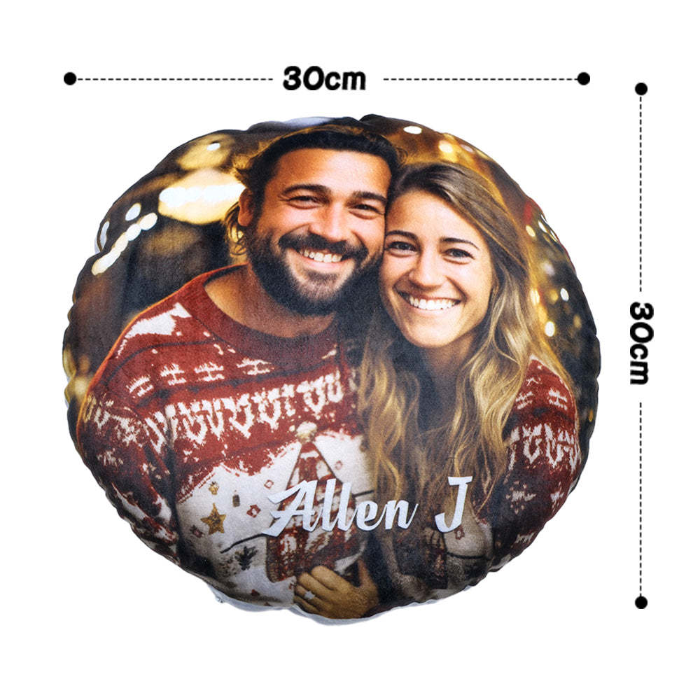 Custom Photo Round Shape Personalized Text Pillow - auphotoblanket