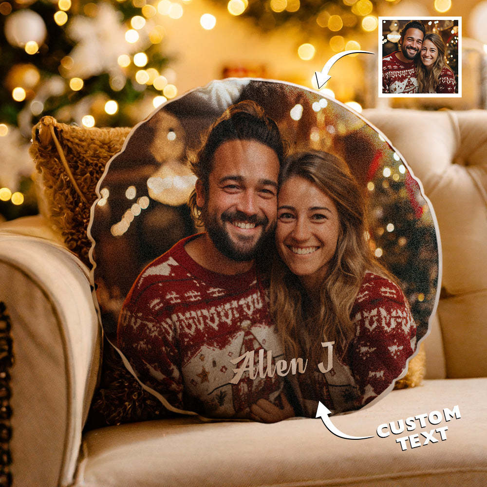Custom Photo Round Shape Personalized Text Pillow - auphotoblanket