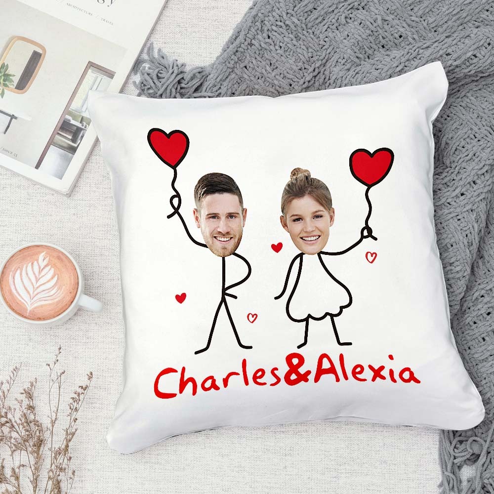 Custom Matchmaker Face Pillow Love Balloon Personalized Couple Photo and Text Throw Pillow Valentine's Day Gift - auphotoblanket