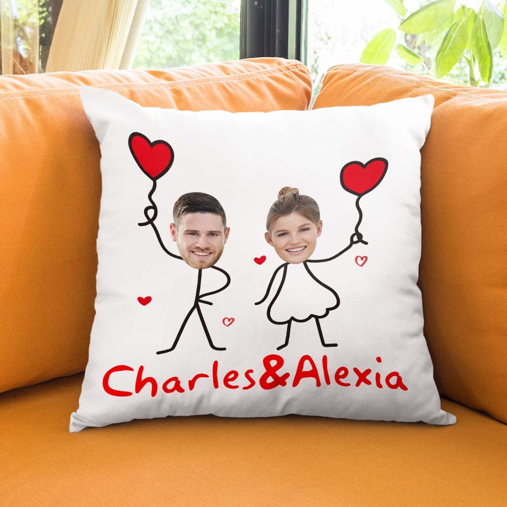 Custom Matchmaker Face Pillow Love Balloon Personalized Couple Photo and Text Throw Pillow Valentine's Day Gift - auphotoblanket