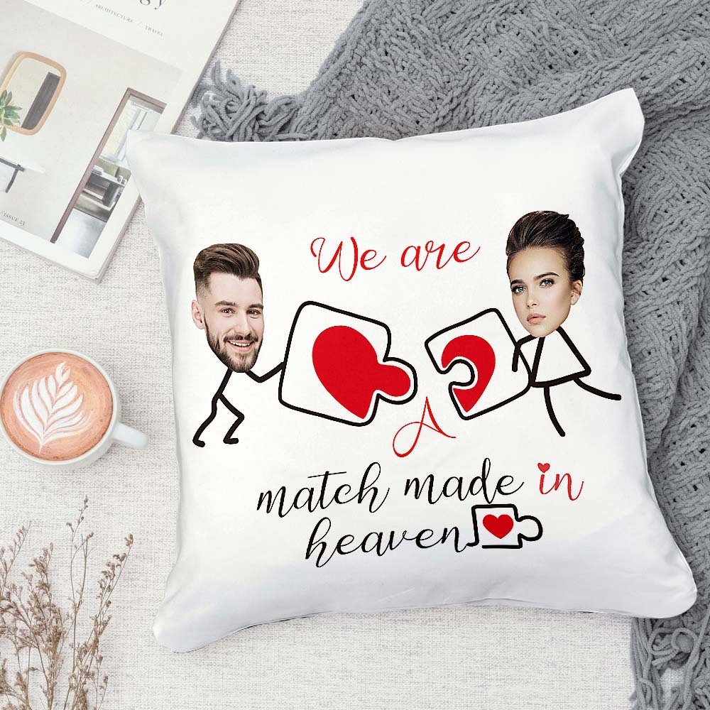 Custom Matchmaker Face Pillow Puzzle Personalized Couple Photo Throw Pillow Valentine's Day Gift - auphotoblanket