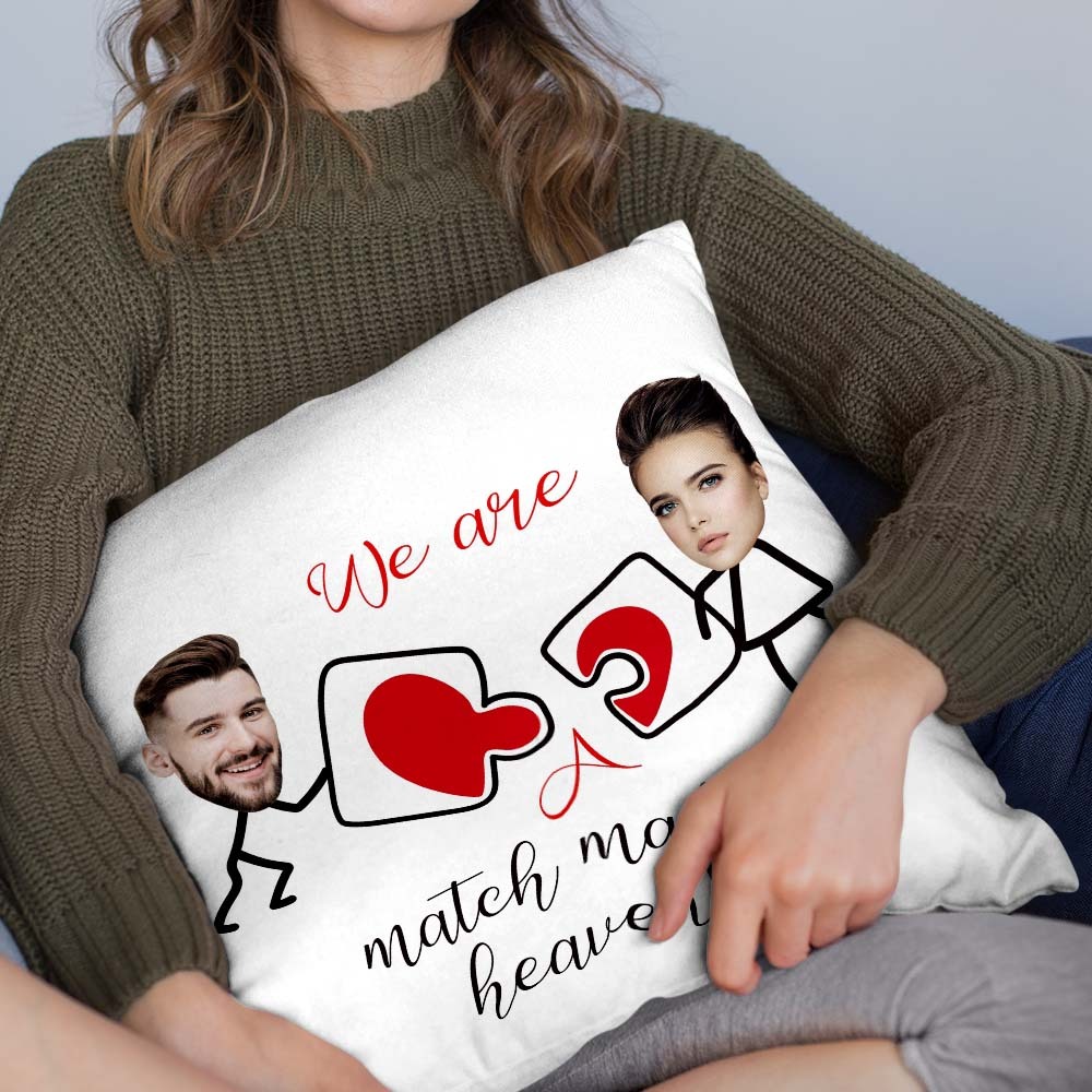 Custom Matchmaker Face Pillow Puzzle Personalized Couple Photo Throw Pillow Valentine's Day Gift - auphotoblanket