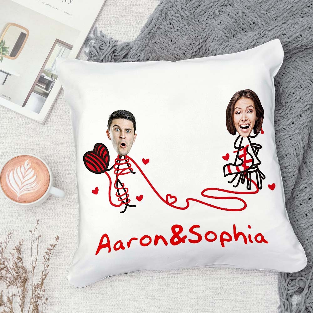 Custom Matchmaker Face Pillow Knitting Sweater Personalized Couple Photo and Text Throw Pillow Valentine's Day Gift - auphotoblanket
