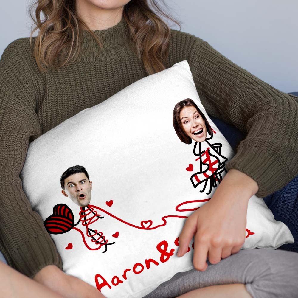 Custom Matchmaker Face Pillow Knitting Sweater Personalized Couple Photo and Text Throw Pillow Valentine's Day Gift - auphotoblanket