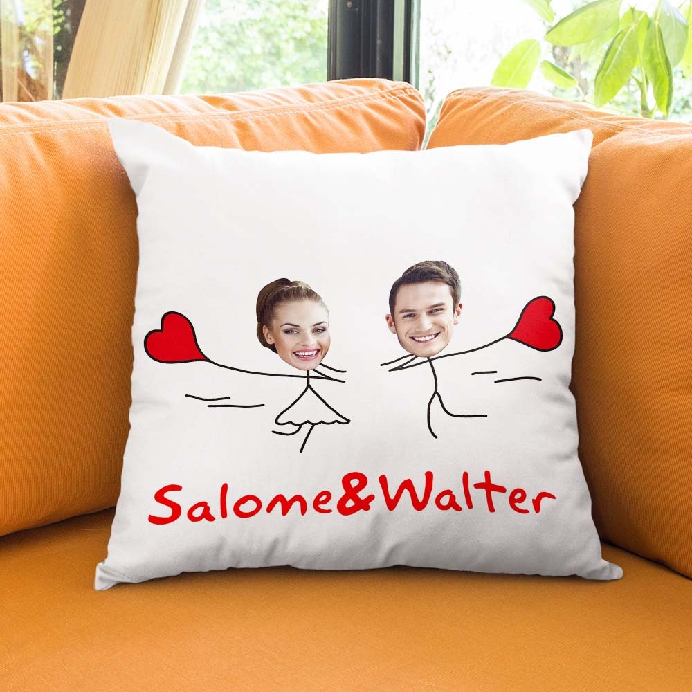 Custom Matchmaker Face Pillow Love Balloon Run Personalized Couple Photo and Text Throw Pillow Valentine's Day Gift - auphotoblanket