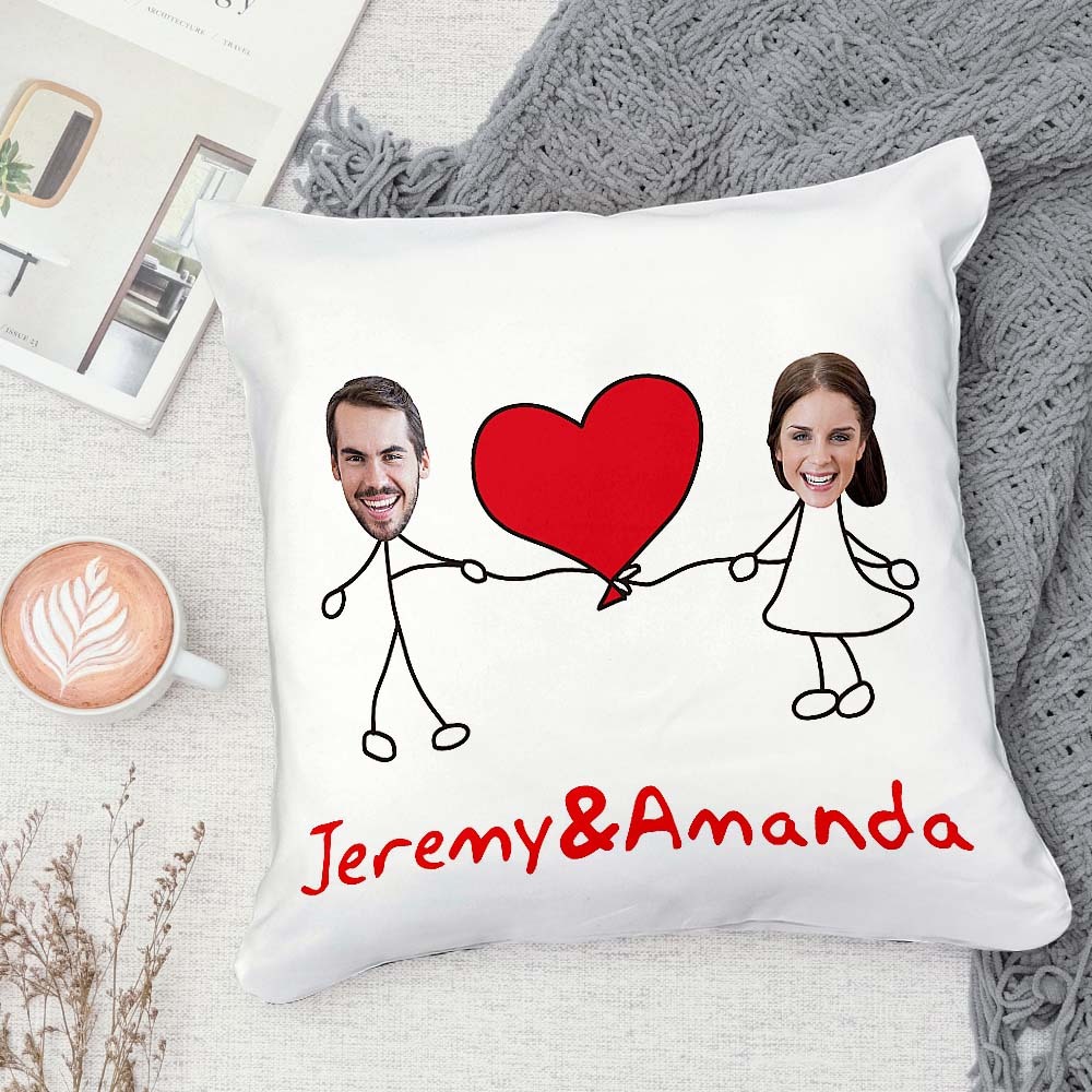 Custom Matchmaker Face Pillow Extra Large Love Heart Personalized Couple Photo and Text Throw Pillow Valentine's Day Gift - auphotoblanket
