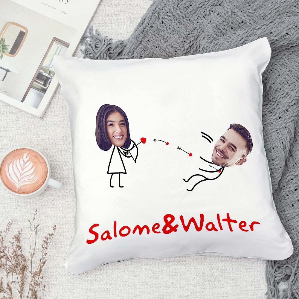 Custom Matchmaker Face Pillow Cupid's Arrow Personalized Couple Photo and Text Throw Pillow Valentine's Day Gift - auphotoblanket