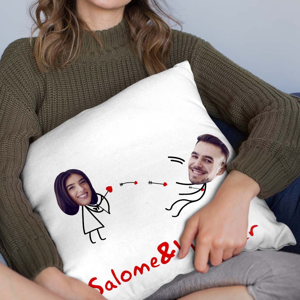 Custom Matchmaker Face Pillow Cupid's Arrow Personalized Couple Photo and Text Throw Pillow Valentine's Day Gift - auphotoblanket
