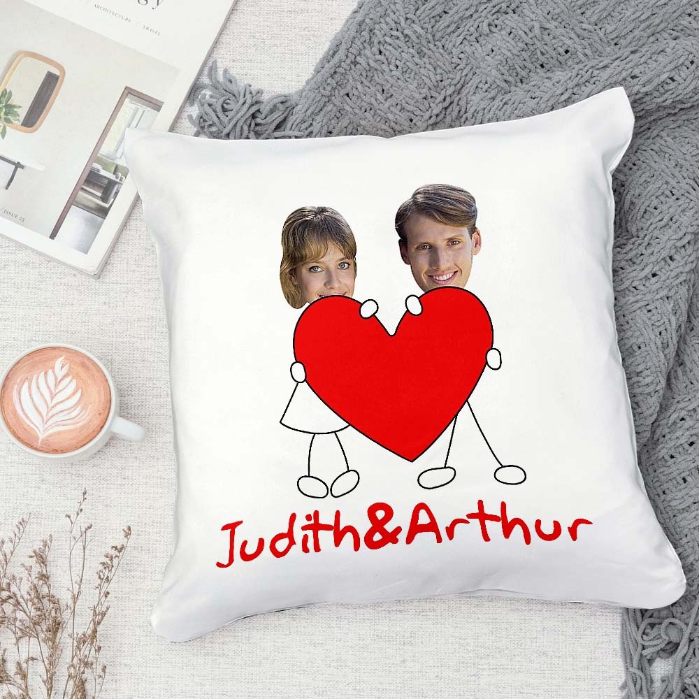 Custom Matchmaker Face Pillow Love Personalized Couple Photo and Text Throw Pillow Valentine's Day Gift - auphotoblanket