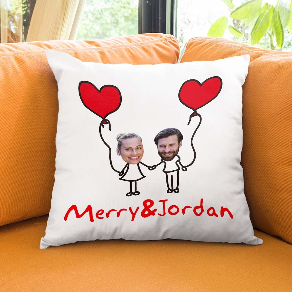 Custom Matchmaker Face Pillow Hand in Hand Personalized Couple Photo and Text Throw Pillow Valentine's Day Gift - auphotoblanket