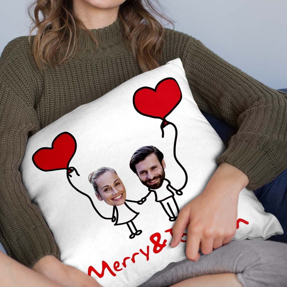 Custom Matchmaker Face Pillow Hand in Hand Personalized Couple Photo and Text Throw Pillow Valentine's Day Gift - auphotoblanket