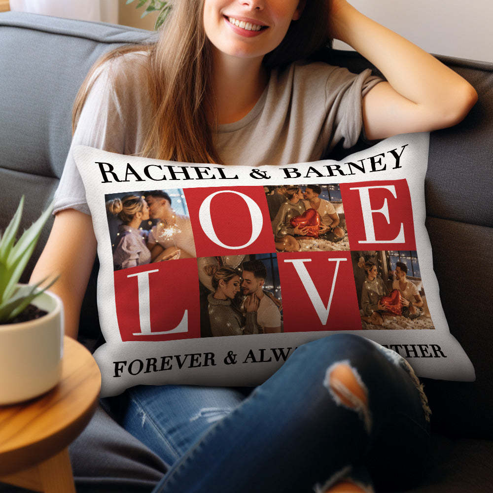 Custom Love Photo Pillow with Text Valentine's Day Gifts for Lovers ( Rectangle) - auphotoblanket