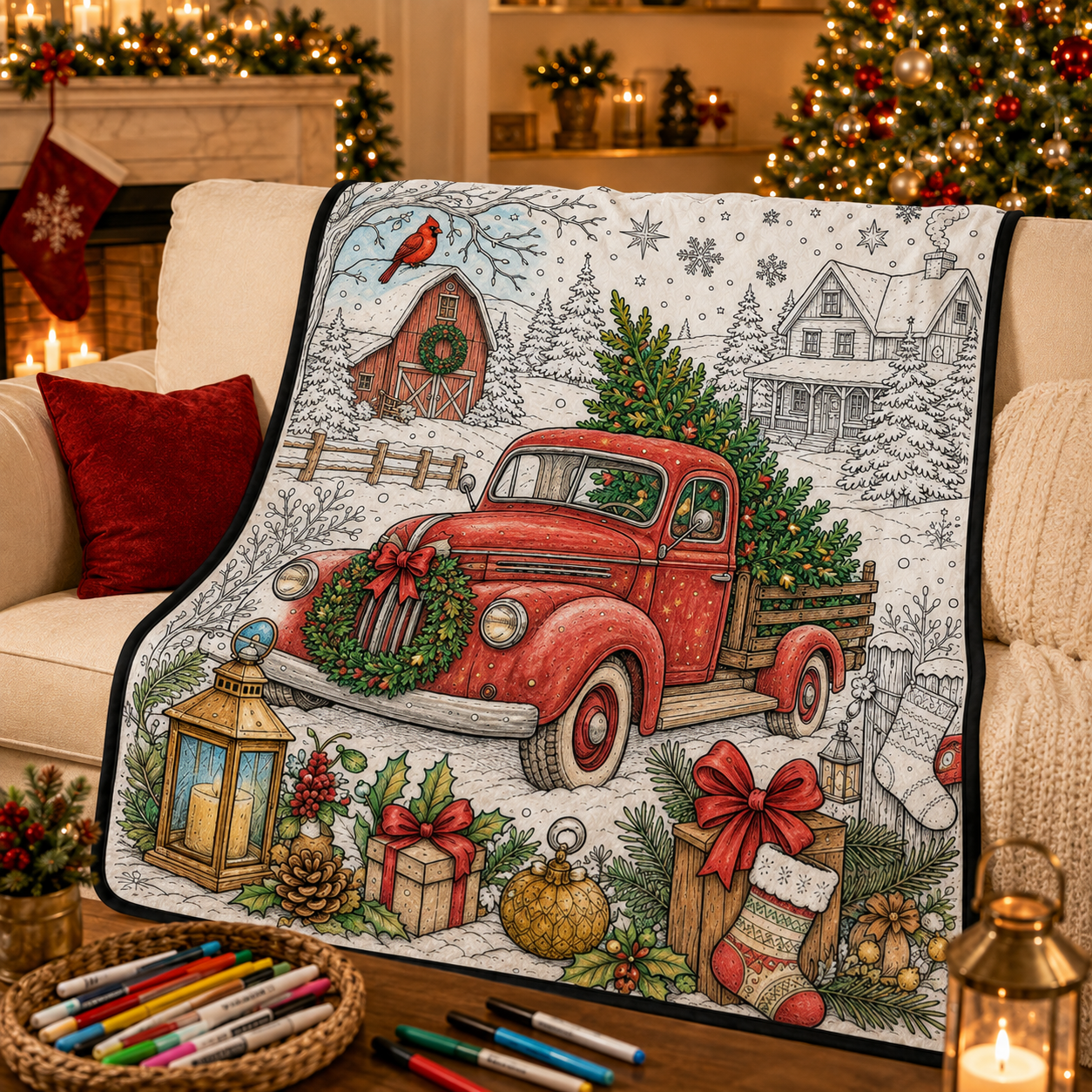 DIY Christmas Drawing Blanket Doodle Your Own Xmas Blanket, Customizable Washable Paint Play Blanket for Adults, Kids - auphotoblanket