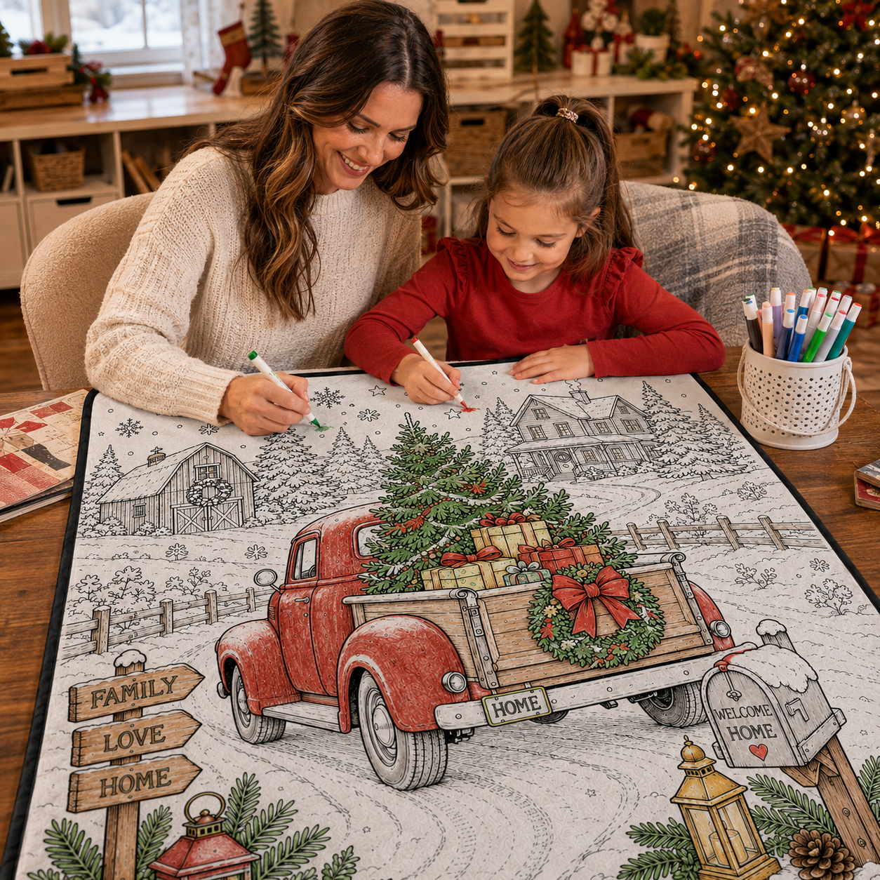 DIY Christmas Drawing Blanket Doodle Your Own Xmas Blanket, Customizable Washable Paint Play Blanket for Adults, Kids - auphotoblanket