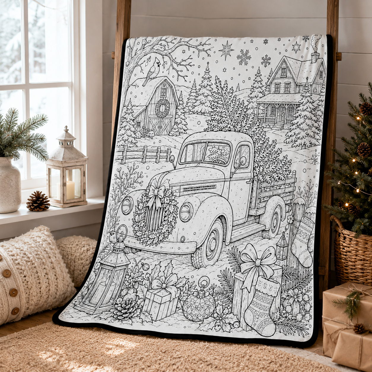 DIY Christmas Drawing Blanket Doodle Your Own Xmas Blanket, Customizable Washable Paint Play Blanket for Adults, Kids - auphotoblanket