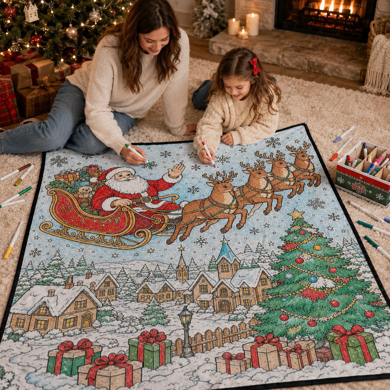 DIY Christmas Drawing Blanket Doodle Your Own Xmas Blanket, Customizable Washable Paint Play Blanket for Adults, Kids - auphotoblanket