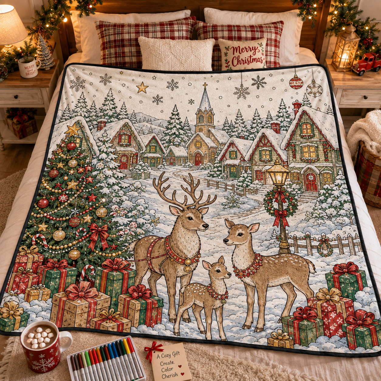 DIY Christmas Drawing Blanket Doodle Your Own Xmas Blanket, Customizable Washable Paint Play Blanket for Adults, Kids - auphotoblanket