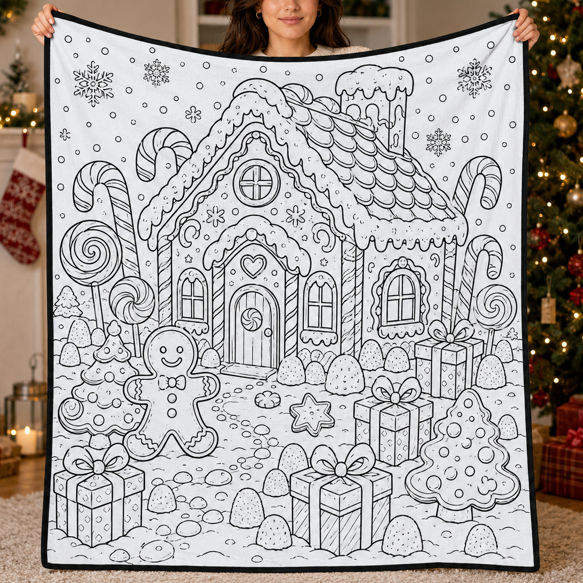 DIY Christmas Drawing Blanket Doodle Your Own Xmas Blanket, Customizable Washable Paint Play Blanket for Adults, Kids - auphotoblanket