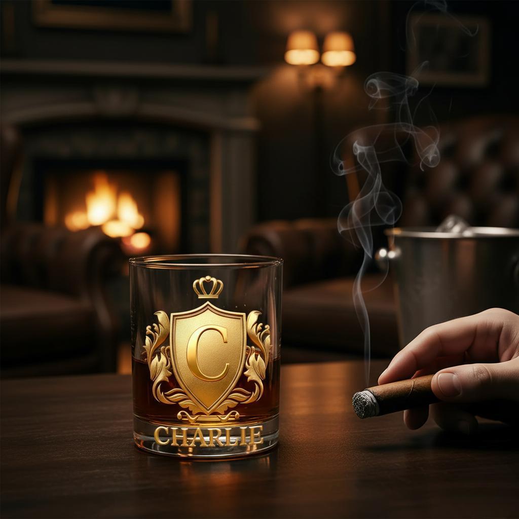 Custom Golden 3D Badge 10 oz Rock Whiskey Glass Birthday Gift - Cheers with Legendary Man - auphotoblanket